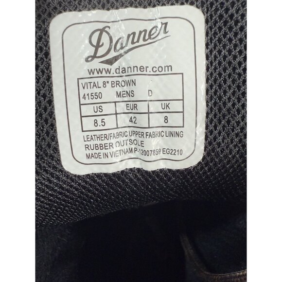 Danner Mens Boots Vital 8" Sz 8.5 Brown Leather Textile Waterproof Hunting Shoes - Picture 15 of 16